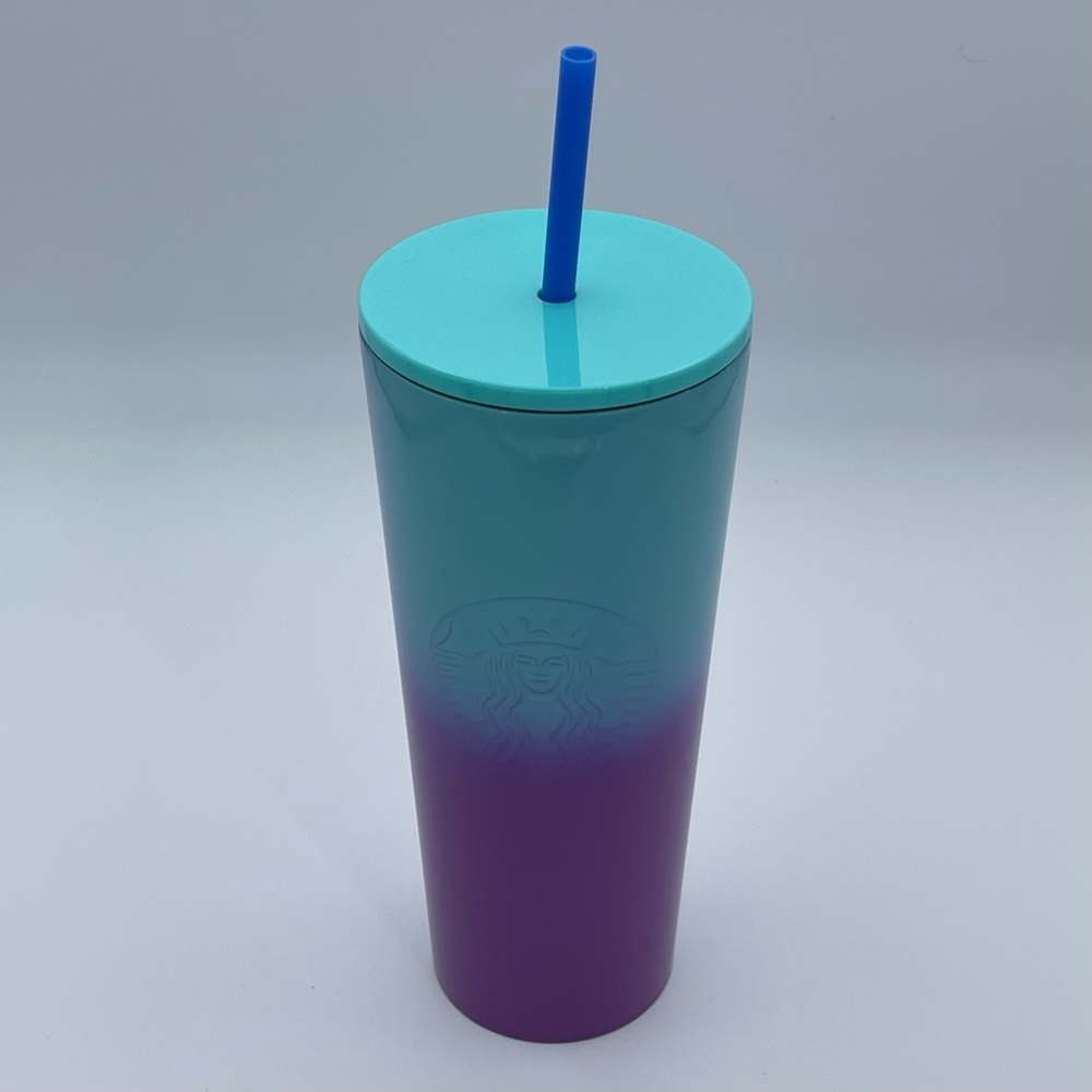 Starbucks Ombre Cold Cup 24oz Tumbler‎ Blue Purple Gradient w/ Lid & Straw